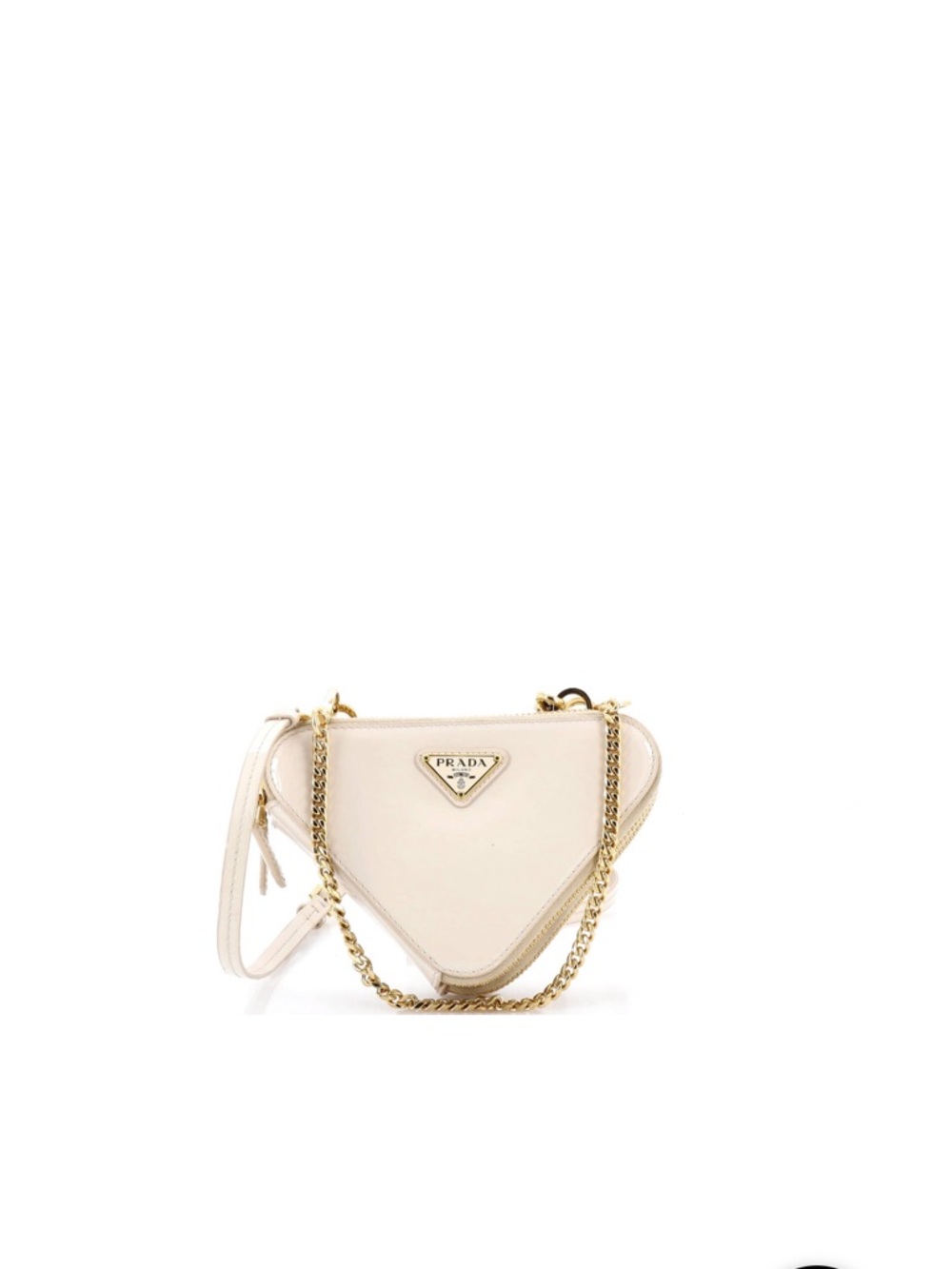 Prada Cream Leather Triangle Crossbody with Gold Chain Trim